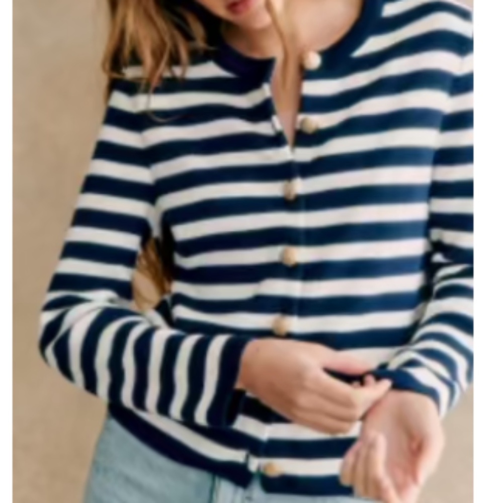 Sezane Baptiste Cardigan Navy / Ecru - Size M